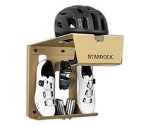 Stasdock Supporto Bici da Muro | New Gold | Appendi Bici da Corsa | Portabici da Parete con Mensola | Gancio Bici Muro con Accessori | Supporto Bici da Parete per Garage o Interni