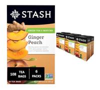Stash Tea Ginger Peach Green Tea, 18 Count Tea Bags in Foil (Pack of 6)