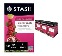 Stash Tea Pomegranate Raspberry Green Tea, 18 Count Tea Bags in Foil (Pack of 6)