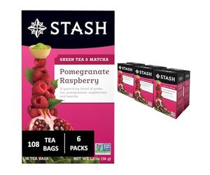 Stash Tea Pomegranate Raspberry Green Tea, 18 Count Tea Bags in Foil (Pack of 6)