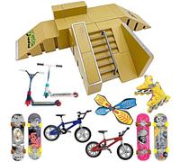 STASHABLES Set di rampe per skateboard da dito - Kit skatepark per fingerboard 16 pezzi - Kit skatepark con skateboard mini, rampe, scooter, pattini, biciclette e caster board - Set di skateboard da