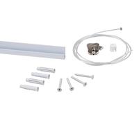 Stasj-rail + gancio cilindrico + cavo perlon con aliante 150cm + gancio zipper/Binari per appendere quadri - (1 m o set da 2 x 1 m binario quadri per appendere quadri)