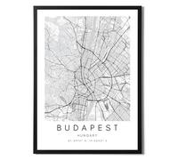 State Media Vision Set di Poster con Mappa del Mondo di Budapest - Stampa Minimalista Artistica da Parete in Bianco e Nero per Camera da Letto o Soggiorno (Solo A3)