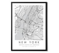 State Media Vision Set di Poster Con Mappa del Mondo di New York, Stampa Minimalista per Camera da Letto o Soggiorno, Arte da Parete in Bianco e Nero (Solo A3)