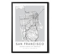 State Media Vision Set di poster con mappa del mondo di San Francisco, stampa minimalista per camera da letto o soggiorno, stampa artistica da parete in bianco e nero di San Francisco (solo stampa A4)