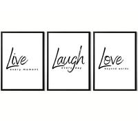 State Media Vision Stampe artistiche moderne per la casa, decorazione artistica da parete con scritta "Live Laugh Love", per cucina, camera da letto e bagni (set "ive laugh love", formato A4, cornice