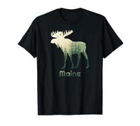 State of Maine Moose Forest Tree Hunter Wildlife Maglietta