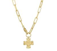 Statement - Collana con ciondolo a forma di crocifisso spesso, in acciaio inox, da donna, con catena a serpente, gioiello da donna e ragazza, vintage, con crocifisso martellato, Misura unica, come