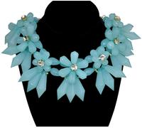 Statement Collana Lusso Chunky Catena Cristallo Ottica Fiore Blu Chiaro