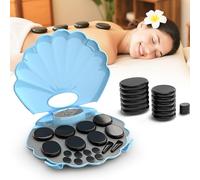 StateRiver Shell Hot Stones - Set di 18 pietre calde in basalto con kit riscaldante, con elegante design a conchiglia, per uso spa, perfetto per rilassarsi, guarire e alleviare il dolore, colore: blu