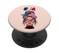 Stati Uniti d'America, bandiera americana, ragazza USA, donne americane ragazze PopSockets PopGrip Adesivo