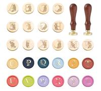 Statice - Kit di timbri per ceralacca, con lettera A-Z, 26 pezzi con iniziale e fiore, 25 mm, in ottone, con lettere dell'alfabeto, per buste e inviti