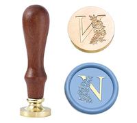 Statice - Timbro per ceralacca con lettera N, timbro per ceralacca con fiore, 25 mm, in ottone, per buste, inviti o regali di San Valentino