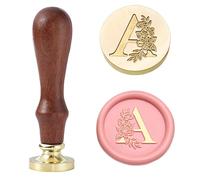Statice - Timbro per ceralacca, lettera A, con fiore, 25 mm, in ottone, per buste, inviti o regali di San Valentino