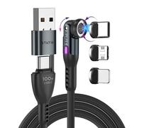 Statik 360 Pro 10FT/3M - Cavo Magnetico 3 in 1 USB-C, Micro e Apple, Adattatore USB-A, Ricarica Rapida 100W, Nero, Compatibile Tutti Dispositivi