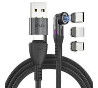 Statik 360 Pro 6FT/2M Nero - Cavo Magnetico 3 in 1 USB-C, Micro e Apple, Adattatore USB-A, Ricarica Rapida 100W, Compatibile Tutti Dispositivi