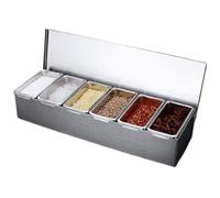 Station di topping pizza 18 x 4 x6 6 Compartment Contenitore di stoccaggio della pizza Contenitori in acciaio inossidabile Contenitori con coperchi organizzatore di condimenti staccabili per ristoran