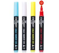 STATIONERY ISLAND Pennarelli Gesso Liquido Cancellabili, Pennarello Lavagna Cancellabili 3mm, Pennarelli per Lavagna Colorati Per Vetro, Specchio e Insegne, Set Di 4