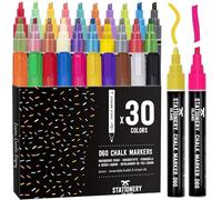 STATIONERY ISLAND Pennarelli Gesso Liquido Cancellabili, Pennarello Lavagna Cancellabili, Pennarelli Colorati Per Vetro, 6MM Set Di 30