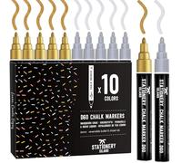 STATIONERY ISLAND Pennarelli Gesso Liquido Cancellabili, Pennarello Lavagna Cancellabili, Pennarelli Colorati Per Vetro, 6MM Set Di 10 Metallico, 5 dorato & 5 argento