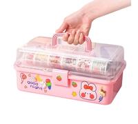 Stationery Storage Box - Handled Stationery Organizer, Pink Storage Box, Handled Pink Tool Boxs, Portable Storages Box | Clear Multi Layer Storages Organizer Multipurpose Medicine Boxes For Student