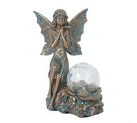 Statua a energia solare a forma di angelo da giardino, in resina, con luce LED automatica, finitura bronzata, decorazione per esterni, per cortile, patio, prato, cortile, resistente alle intemperie