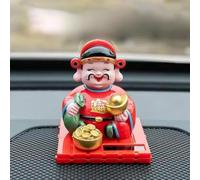 Statua a energia solare Feng Dio della ricchezza annuendo - Casa solare in plastica con decorazione annuendo movimento Shui prosperità ornamento per auto scrivania auto altare (7,5 x 9 cm)