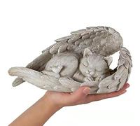Statua a forma di angelo per cani/gatto, con ali d'angelo, Statua Commemorativa Statua di Gatto Angelo Dormiente in Resina, pietra commemorativa per la casa, il giardino, il cortile (Grande Gatto)