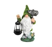 Statua a forma di gnomo da giardino a energia solare, con lanterna, in resina, resistente alle intemperie, decorazione da giardino a energia solare, luce decorativa per patio e prato