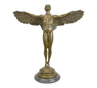 Statua a forma di Icaro maschio alato, in vero bronzo su base in marmo, 60,5 cm