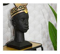 Statua a forma di testa di uomo con copricapo ispirato alla tradizione nordafricana Dimensioni 25x25xh 56 cm- colore ebano marrone