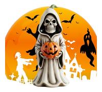 Statua a forma di zucca scheletrata, misteriosa guardiana di zucca, scultura a forma di teschio, statuetta in resina per scrivania, decorazione per la casa, vetrina, libreria, comodino, comodino