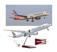 Statua aereo resina pressofusa modello American B777 Air Airlines in scala 1:150, espositore con controllo touch sonoro ruote rimovibili for supporto espositivo(No light)