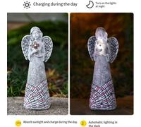 Statua Angelo ad Energia Solare per Giardino Resina Resistente alle Intemperie A