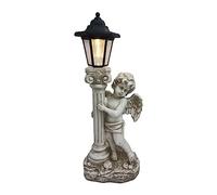 Statua Angelo con luci solari con pilastro Roma - Statua Giardino Solare per Esterni - Scultura da Giardino in piantagione in Resina per Patio Cortile Portico Decorazione Artistica (Luce Bianca,