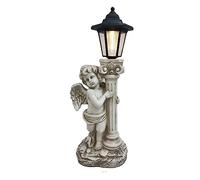Statua Angelo con luci solari con pilastro Roma - Statua Giardino Solare per Esterni - Scultura da Giardino in piantagione in Resina per Patio Cortile Portico Decorazione Artistica (Luce Bianca,