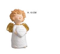 Statua Angelo in Ceramica Con Cuore Scritta Buon Natale H 15 cm