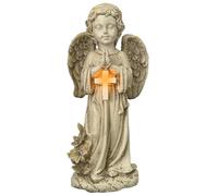 Statua angelo preghiera resistente all'angelo solare con ala e cross 12in in resina angelo luci solari per cimitero, giardino, prato, cortile, angelo solare