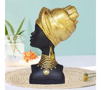 Statua artistica - Statua di donna africana, ornamento estetico, statua con ritratto, busto di donna, figurina per camera da letto, libreria, decorazione, regalo di inaugurazione della casa(Gold)