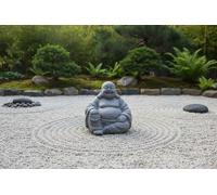 Statua Buddha della Felicità in ceramica - Budai sorridente - altezza 19 cm.