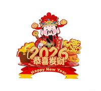 Statua Caishen 2026 dell'anno del cavallo realizzata in legno con testa agitante e base rotante per la decorazione della casa simbolica fortunata (A)