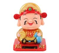 Statua Caishen Dio Ricchezza Solare Movimento Testa Decorazione Auto (Oro)