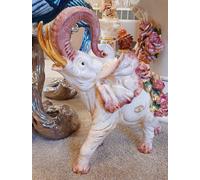 Statua Capodimonte Statuetta Elefante Fiori Soprammobile Statuina Oro Porcellana