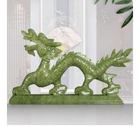 Statua cinese del drago Feng Shui, scultura in giada naturale per decorazione domestica, statuetta prosperità e fortuna, decorazione da collezione (B, lunghezza 38 cm)