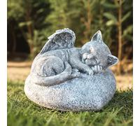 Statua commemorativa da giardino a forma di gatto con un gatto che dorme sulla pietra a forma di cuore - Pietre da giardino per gatti, decorazione da giardino, simpatia per esterni, regalo