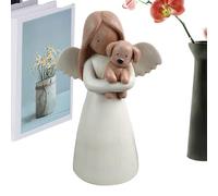Statua commemorativa in resina a forma di angelo che tiene un cane, per gli amanti dei cani, decorazione da tavolo, regalo commemorativo per gli amanti dei cani, per la partecipazione e l'amicizia