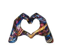 Statua con gesti delle dita 'amore, sculture a forma di cuore dipinte colorate, decorazione romantica a forma di cuore con graffiti, statuette pop art con gesti d'amore, decorazione per mensole da