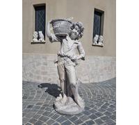 STATUA CONTADINO DA GIARDINO BIMBO FANCIULLO CON CESTO PER ESTERNO IN CEMENTO