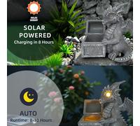 Statua da esterno di drago con luci solari, scultura in resina per cortile e