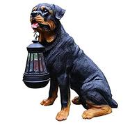 Statua da giardino a energia solare a forma di rottweiler con lanterna, decorazione esterna durevole per prato e cortile